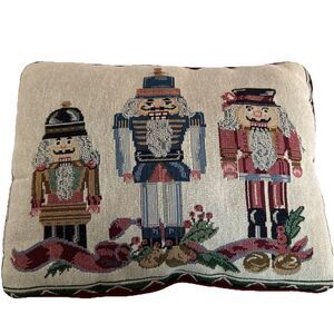 3 Nutcrackers Tapestry Throw Pillow Rectangle Holiday Christmas Red Back 16x13